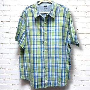 IZOD Saltwater Relaxed Classics Men's 2XL Plaid Short Sleeve Button Up Shirt